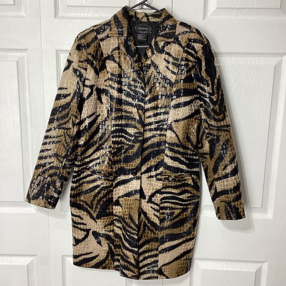 Selene Sport Animal Print Women's Blazer Jacket Button Front L - Picture 2 of 12